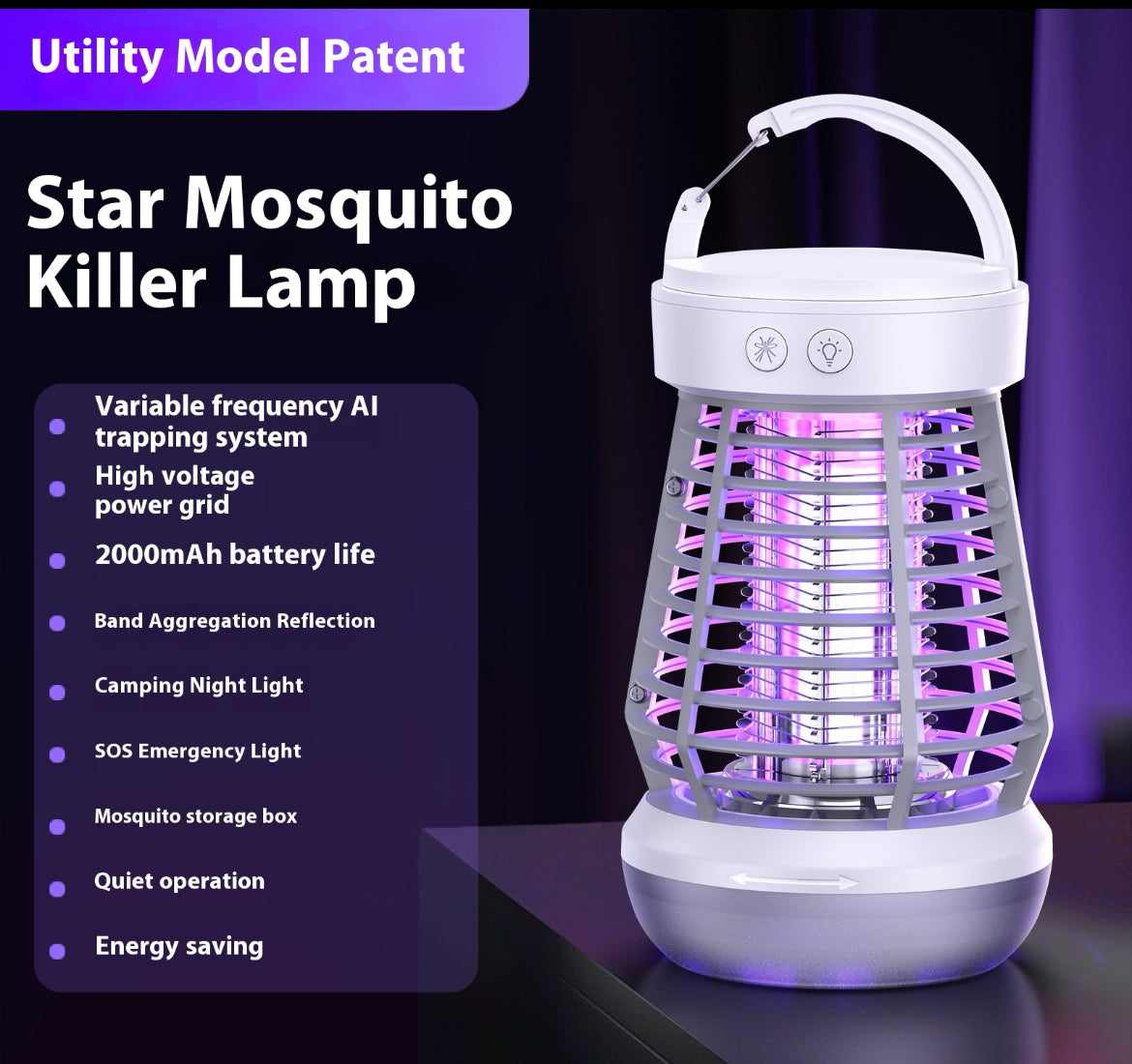 2-in-1 Mückenlampe & Elektroschläger – USB, Nachtlicht & SOS-Funktion, für Terrasse & Camping“